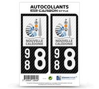 blasonimmat 2 Stickers Plaque immatriculation Auto 988 Nouvelle-Calédonie - COM Carbone-Style