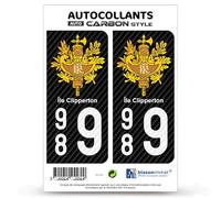 blasonimmat 2 Stickers Plaque immatriculation Auto 989 Île Clipperton - COM Carbone-Style