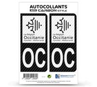 blasonimmat 2 Stickers Plaque immatriculation Auto OC Occitanie - LT bi-Ton Carbone-Style