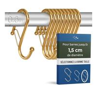 Blau Marité 10 Crochets en Forme de S avec Système Anti-chute. Longueur: 6,5cm. Pour barres jusqu'à 1,5cm de diamètre. Aide à l'organisation de la maison. (Or, Petit (Barres<1,5cm))