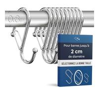 Blau Marité 10 Crochets en Forme de S avec Système Anti-chute. Longueur: 8,3cm. Pour barres jusqu'à 2cm de diamètre. Aide à l'organisation de la maison. (Argent, Moyen (Barres<2cm))
