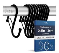 Blau Marité 10 Crochets en Forme de S avec Système Anti-chute. Longueur: 8,3cm. Pour barres jusqu'à 2cm de diamètre. Aide à l'organisation de la maison. (Noir, Moyen (Barres<2cm))