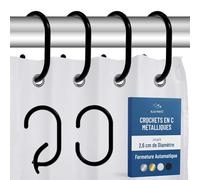 Blau Marité 12 Crochets de Douche Métalliques en Forme de C, Anneaux Décoratifs Antirouille pour Rideau de Douche, Compatibles avec des Barres Jusqu’à 2,6 cm de Diamètre (C, Noir)