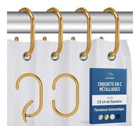 Blau Marité 12 Crochets de Douche Métalliques en Forme de C, Anneaux Décoratifs Antirouille pour Rideau de Douche, Compatibles avec des Barres Jusqu’à 2,6 cm de Diamètre (C, Doré)