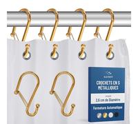 Blau Marité 12 Crochets Métalliques pour Rideau de Douche en Forme de S avec Système Anti-Chute, Anneaux pour Rideau de Douche avec Fermeture de Sécurité, Pour barres max 2,6 cm de Diamètre (S, Or)