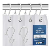 Blau Marité 12 Crochets Métalliques pour Rideau de Douche en Forme de S avec Système Anti-Chute, Anneaux pour Rideau de Douche avec Fermeture de Sécurité, Pour barres max 2,6 cm de Diamètre (S, Blanc)