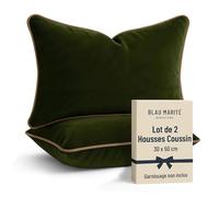 Blau Marité 2 Housses de Coussin en Velours Doux avec Passepoil Contrasté - Coussin pour Canapé, Lit et Décoration pour Salon et Chambre (Vert et Camel, 50x50cm)