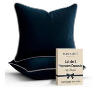 Blau Marité 2 Housses de Coussin en Velours Doux avec Passepoil Contrasté - Coussin pour Canapé, Lit et Décoration pour Salon et Chambre (Bleu Marine et Gris, 45x45cm)