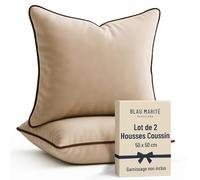 Blau Marité 2 Housses de Coussin en Velours Doux avec Passepoil Contrasté - Coussin pour Canapé, Lit et Décoration pour Salon et Chambre (Beige et Marron, 50x50cm)