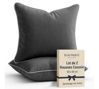 Blau Marité 2 Housses de Coussin en Velours Doux avec Passepoil Contrasté - Coussin pour Canapé, Lit et Décoration pour Salon et Chambre (Gris Foncé et Gris, 50x50cm)