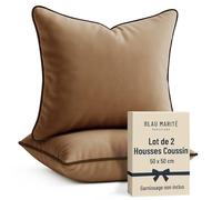 Blau Marité 2 Housses de Coussin en Velours Doux avec Passepoil Contrasté - Coussin pour Canapé, Lit et Décoration pour Salon et Chambre (Camel et Marrron, 50x50cm)