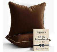 Blau Marité 2 Housses de Coussin en Velours Doux avec Passepoil Contrasté - Coussin pour Canapé, Lit et Décoration pour Salon et Chambre (Marron et Camel, 50x50cm)