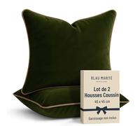Blau Marité 2 Housses de Coussin en Velours Doux avec Passepoil Contrasté - Coussin pour Canapé, Lit et Décoration pour Salon et Chambre (Vert et Camel, 45x45cm)
