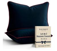 Blau Marité 2 Housses de Coussin en Velours Doux avec Passepoil Contrasté - Coussin pour Canapé, Lit et Décoration pour Salon et Chambre (Bleu et Bordeaux, 30x50cm)