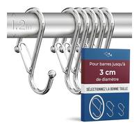 Blau Marité 6 Crochets en Forme de S avec Système Anti-chute. Longueur: 10cm. Pour barres jusqu'à 3cm de diamètre. Aide à l'organisation de la maison. (Argent, Gros (Barres<3cm))