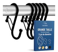 Blau Marité 6 Crochets en Forme de S avec Système Anti-chute. Longueur: 10cm. Pour barres jusqu'à 3cm de diamètre. Aide à l'organisation de la maison. (Noir, Gros 10cm (Barres <3 cm diamètre))