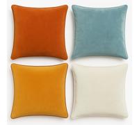 Blau Marité - Ensemble de 4 Housses de Coussin en Velours Extra Doux avec Bordure contrastée. Design Moderne et réversible. Rembourrage Non Inclus.