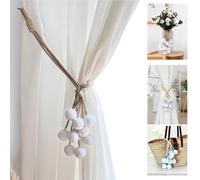 BLAU MARITÉ Set de 2 embrasses de Rideaux réalisées avec des Cordons en Coton et des Pompons colorés. (Blanc)