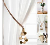 BLAU MARITÉ Set de 2 embrasses de Rideaux réalisées avec des Cordons en Coton et des Pompons colorés. (Marron)