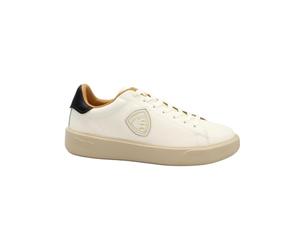 Blauer BUCK14 Chaussures Homme crème et Noires, Baskets en Cuir Blanc, Lacets
