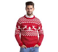 BlauerHafen Pull de Noël à manches longues en tricot à col rond pour homme, rouge, L