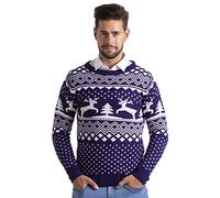 BlauerHafen - Pull de Noël pour homme - En tricot - À manches longues et à col rond, bleu marine, S
