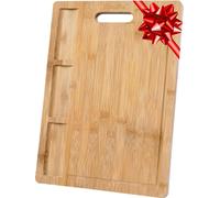 BlauKe® Planche à Découper en Bambou avec Rigole et Compartiments Récupérateurs (Grande 43x32cm) – Planche en Bois Épaisse pour Viande Pain Fromage