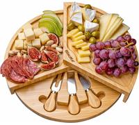 BlauKe® Plateau à fromage en bambou avec couteau à fromage - 37cm Plateau de service rond en bois - Plateau tournant en bois, Plateau à fromage tournant - Idée cadeau