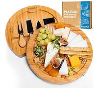 BlauKe Plateau à Fromage en Bois avec Couteaux à Fromage - Planche Apero - Plateau de Service Repas, Aperitif, Petit-Déjeuner - Planche à Charcuterie en Bois de Bambou pour 2 Personnes - Idée Cadeau