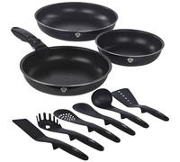 Blaumann Batterie de cuisine en aluminium pour plaques à induction avec poignée amovible et 6 outils (aigue-marine, lot de 4 poêles à frire avec 6 outils)