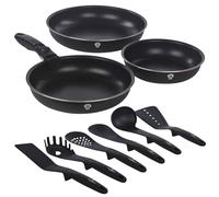 Blaumann Batterie de cuisine en aluminium pour plaques à induction avec poignée amovible et accessoires de cuisine 6 outils (noir mat, 4 pièces avec 6 outils)