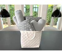 Blausberg Coffret cadeau bébé (grand) avec tapis d'éveil 100 x 100 cm, coussin nuage personnalisé, rouleau de coussin 135 cm, sac à langer et boîte à ustensiles - Gris