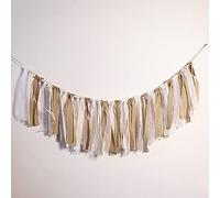 Blausky 1 guirlande de fanions en dentelle - Longueur : environ 160 cm - Bannière colorée en tissu - Bannière de Hesse - En lin et dentelle - Pour mariage, baptême, anniversaire, fête, décoration