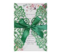 Blausky Lot de 12 cartes d'invitation à paillettes avec enveloppes pour mariage - Élégantes - En papier - Avec nœud en satin - Pour fête - Vert foncé