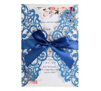 Blausky Lot de 12 cartes d'invitation à paillettes avec enveloppes pour mariage - Élégantes - En papier - Avec nœud en satin - Pour fête - Bleu