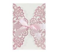 Blausky Lot de 20 cartes d'invitation à paillettes avec enveloppes pour mariage - Élégantes - En papier - Avec nœud en satin - Pour fête - Rose
