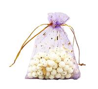 Blausky Lot de 50 sachets en organza - 11 x 16 cm - Motif : film doré - Sacs cadeaux multicolores en organza - Avec cordon de serrage - Pour Noël, mariage, anniversaire, fête - Violet