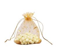 Blausky Lot de 50 sachets en organza - 13 x 18 cm - Motif : film doré - Sacs cadeaux multicolores en organza - Avec cordon de serrage - Pour Noël, mariage, anniversaire, fête - Doré