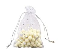 Blausky Lot de 50 sachets en organza - 17 x 23 cm - Motif : film doré - Sacs cadeaux multicolores en organza - Avec cordon de serrage - Pour Noël, mariage, anniversaire, fête - Argenté