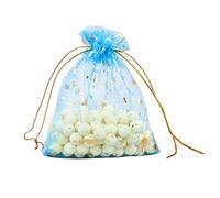 Blausky Lot de 50 sachets en organza - 7 x 9 cm - Motif : film doré - Sacs cadeaux multicolores - Avec cordon de serrage - Pour Noël, mariage, anniversaire, fête - Bleu lac