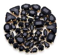 Blausky Lot de 50 strass à coudre avec monture à griffes, facettes à dos plat en verre, strass en cristal avec trou, pour vêtements, chaussures, sac, noir