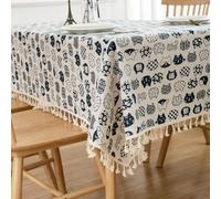 Blausky Nappe en lin de coton - Rectangulaire - Aspect lin - Nappe de table de jardin - Pour la maison, la cuisine, la table à manger, la salle à manger, la décoration de fête - Motif chat blanc - 140