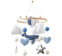 Blauwal Mobile Carillon éolien pour bébé - Montgolfière 3D, baleine, cœur, nuages, mobile en bois avec boules en feutre, cloche de lit suspendue, pour décoration de chambre de bébé, cadeau pour bébé