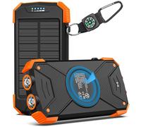 BLAVOR Batterie Externe Solaire 10000 mAh Chargeur Rapide sans Fil pour l'extérieur Portable Power Bank Chargeur Solaire avec Panneau Solaire USB C Entrée pour téléphone Portable, Tablette