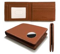 Blaxio Portefeuille à deux volets en cuir véritable pour homme avec fente AirTag - Portefeuille fin avec blocage RFID avec 9 emplacements pour cartes, fenêtre pour carte d'identité et compartiment