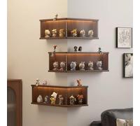 Blazea Etagere Angle Murale Ensemble de 3 Étagères d'angle Flottantes avec Portes en Acrylique, Présentoir Mural Suspendu pour Figurines Miniatures, (Bande LED Non Incluse)