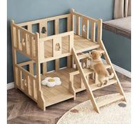 Blazea Lit Superposé pour Chiens en Bois Massif avec Escalier et Garde-Corps, pour Animaux de Compagnie à 2 Niveaux, Lits Superposés pour Chats, Gain Place(L)