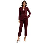 Blazer 2 pièces à double boutonnage pour femme, bordeaux, L