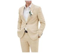 Blazer 2 pièces en lin pour homme - Boutonnage simple - Revers cranté - Smoking léger pour mariage d'affaires, champagne, L
