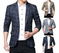 Blazer à carreaux pour homme - Veste de costume légère à manches longues et à un bouton avec col cranté - Vêtement d'extérieur formel en tweed coupe régulière - Veste de smoking élégante et